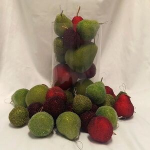 Vintage Ornaments Holiday Pear Apple Sugar Beaded Sparkling